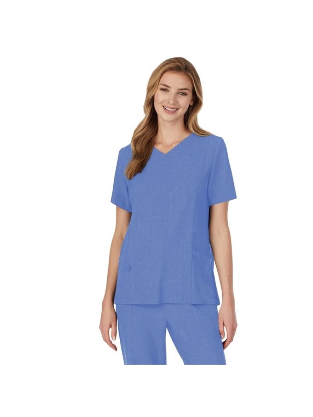 NWT Cuddl Duds Scrub Top with Side Pockets Ceil Heather Blue Small